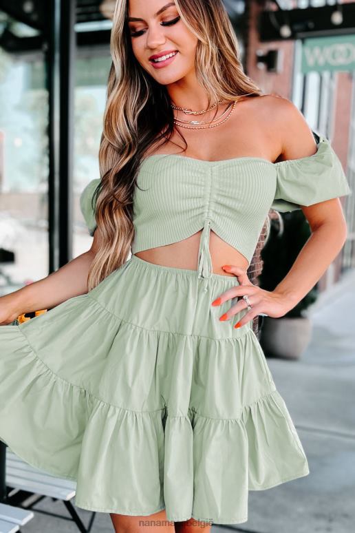 verstandig pippy uitgesneden mini-jurk met pofmouwen NanaMacs HPTT2152