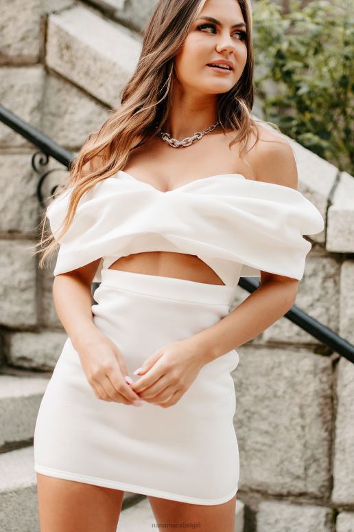 wit extravagante affaires off-shoulder scuba mini-jurk NanaMacs HPTT1865
