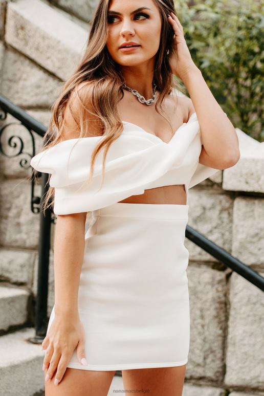 wit extravagante affaires off-shoulder scuba mini-jurk NanaMacs HPTT1865