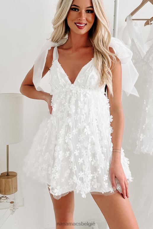 wit luchtige mini-jurk met bloemenappliqué NanaMacs HPTT1937