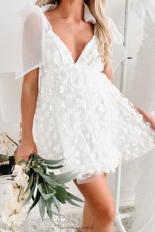 wit luchtige mini-jurk met bloemenappliqué NanaMacs HPTT1937