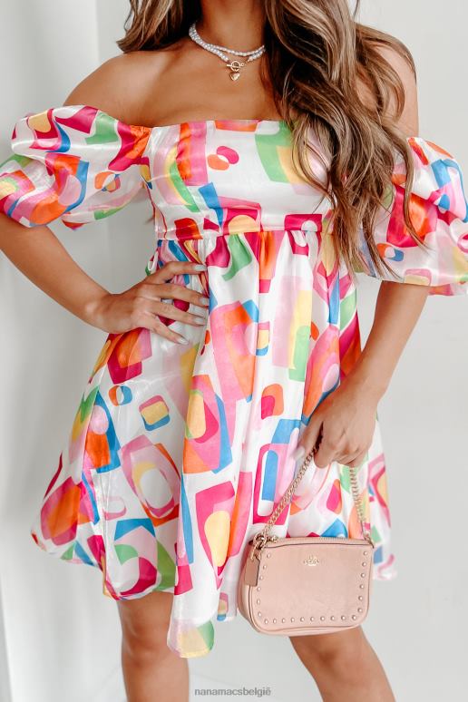 wit multi mini babydoll-jurk met abstract patroon voor een feestje NanaMacs HPTT2107