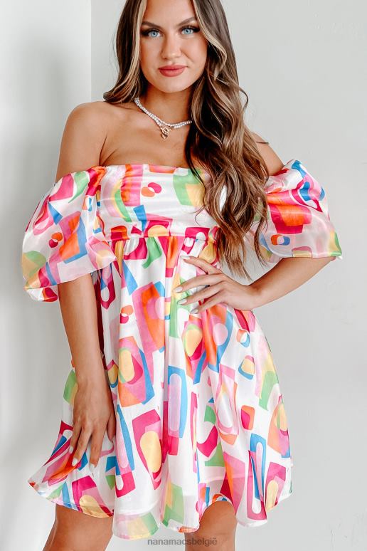 wit multi mini babydoll-jurk met abstract patroon voor een feestje NanaMacs HPTT2107