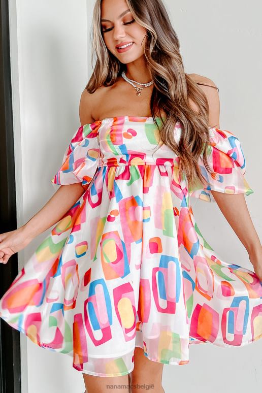 wit multi mini babydoll-jurk met abstract patroon voor een feestje NanaMacs HPTT2107