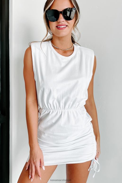 wit speel geen terughoudende mini-jurk met ruches op de schouders NanaMacs HPTT2143