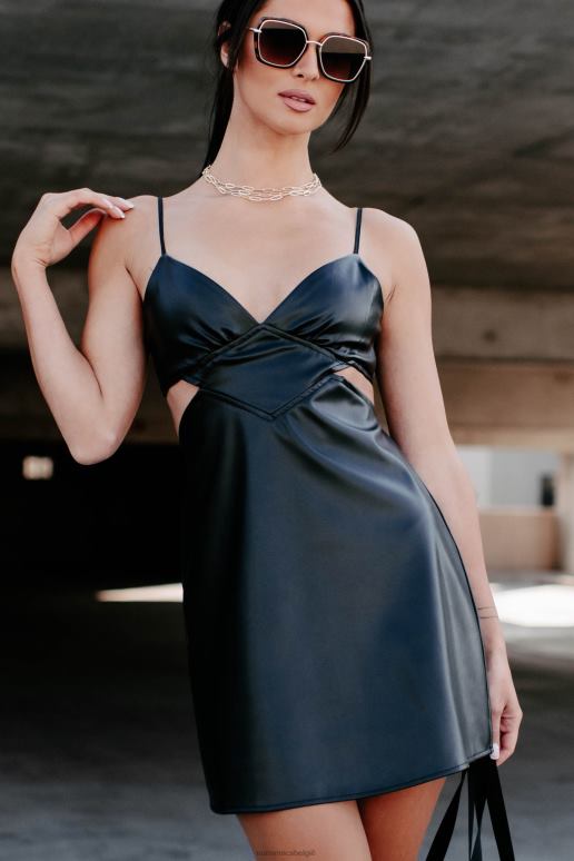 zwart brandstof voor je uitgesneden mini-jurk van imitatieleer NanaMacs HPTT2139