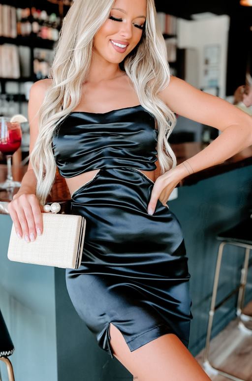 zwart geen toestemming nodig satijnen uitgesneden mini-jurk NanaMacs HPTT2080