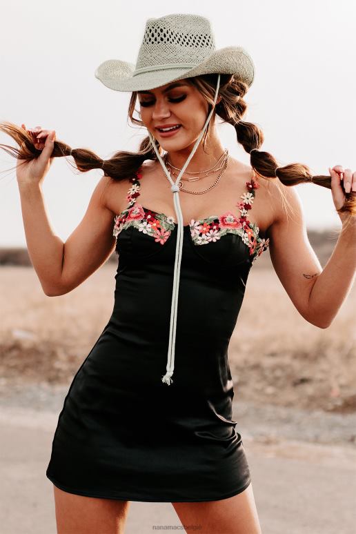 zwart inspire beauty satijnen mini-jurk met geborduurde bloemen NanaMacs HPTT2000