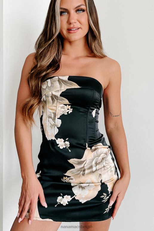 zwart little bit of trouble strapless gebloemde mini-jurk NanaMacs HPTT1892