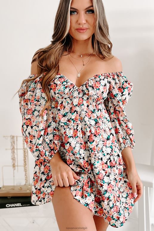 zwart/multi happy now gebloemde mini-jurk NanaMacs HPTT1868