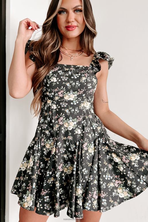 zwart perfecte lady gebloemde mini-jurk met open rug NanaMacs HPTT1987