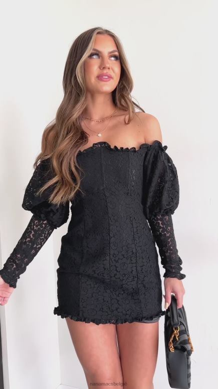 zwart selectief blijven off-shoulder kanten mini-jurk NanaMacs HPTT1978