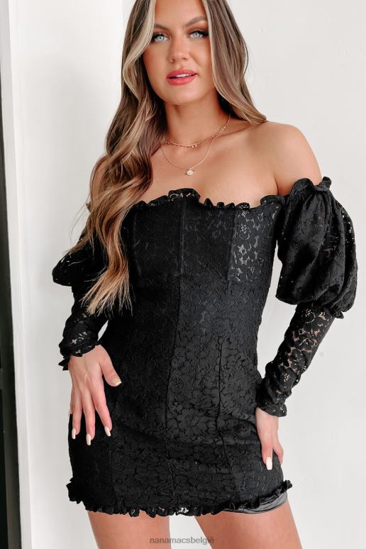 zwart selectief blijven off-shoulder kanten mini-jurk NanaMacs HPTT1978