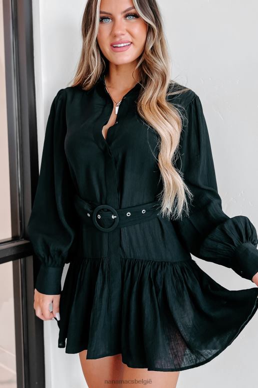 zwart wanneer je arriveert mini-jurk met lange mouwen en riem NanaMacs HPTT2453