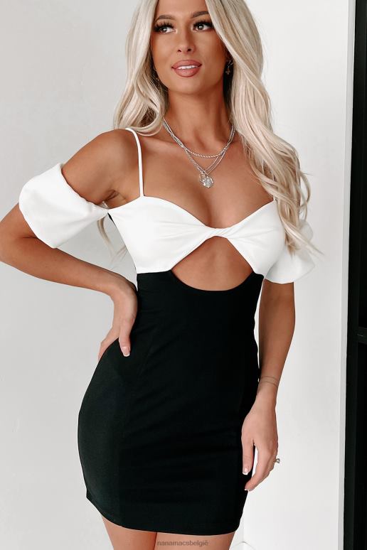 zwart wit een stijlvolle tijd tweekleurige mini-jurk NanaMacs HPTT2092