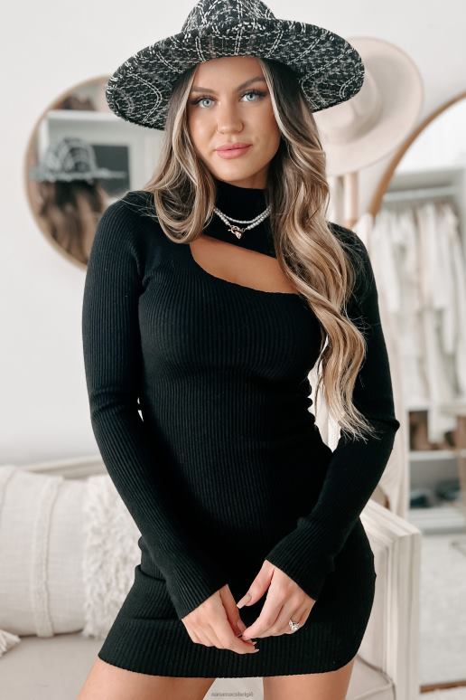 zwart zonder spijt asymmetrische uitgesneden mini-jurk met lange mouwen NanaMacs HPTT2446