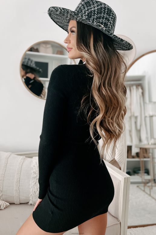 zwart zonder spijt asymmetrische uitgesneden mini-jurk met lange mouwen NanaMacs HPTT2446