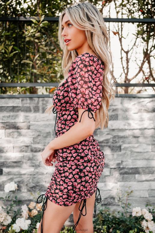 zwarte roos mini-jurk met gebloemde bloemen en ruches uit het verhalenboek NanaMacs HPTT2235