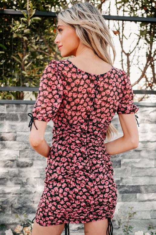 zwarte roos mini-jurk met gebloemde bloemen en ruches uit het verhalenboek NanaMacs HPTT2235