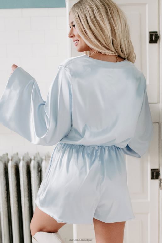blauw Going Places satijnen rompertje met wijde mouwen NanaMacs HPTT2679