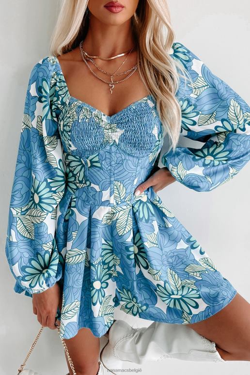 blauw groen charismatische romper met bloemenprint en lange mouwen NanaMacs HPTT2557