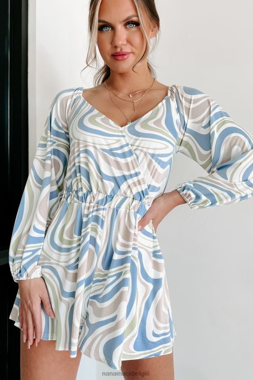 blauw no lies rompertje met lange mouwen en patroon NanaMacs HPTT2614