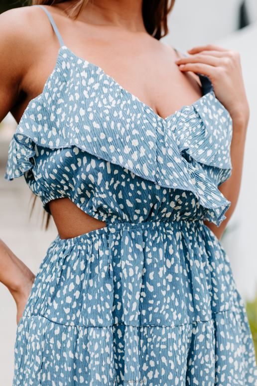 blauw/wit abstract speelse afleiding gevlekte uitgesneden romper NanaMacs HPTT2661