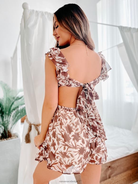 bruin misa romper met natuurlijke print en ruches NanaMacs HPTT2700