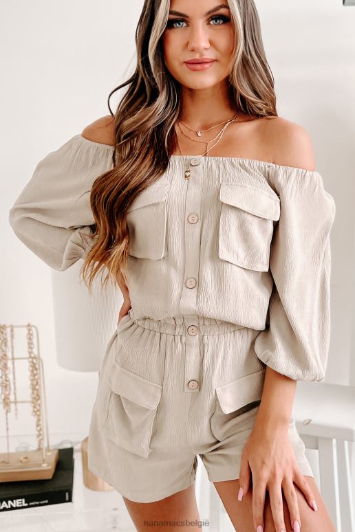 donker zand patricia off-shoulder romper met cargozak NanaMacs HPTT2540