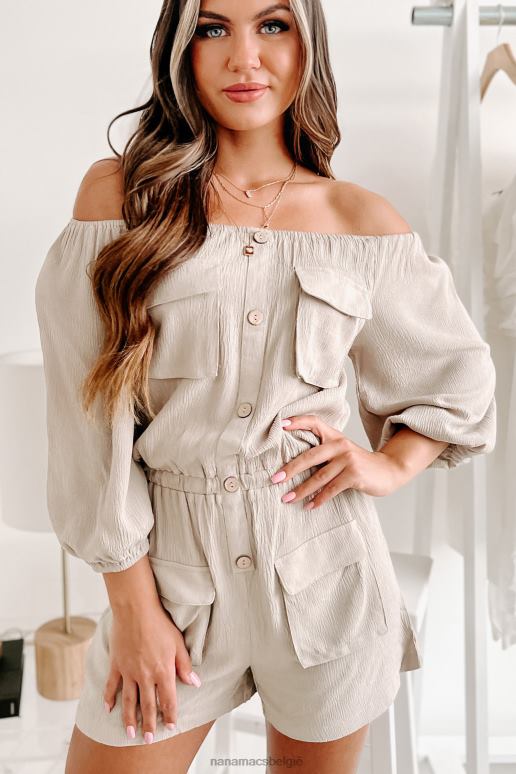 donker zand patricia off-shoulder romper met cargozak NanaMacs HPTT2540
