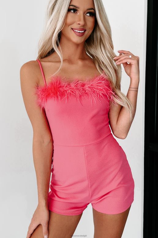 fuchsia Vegas Living getailleerde romper met veren NanaMacs HPTT2546