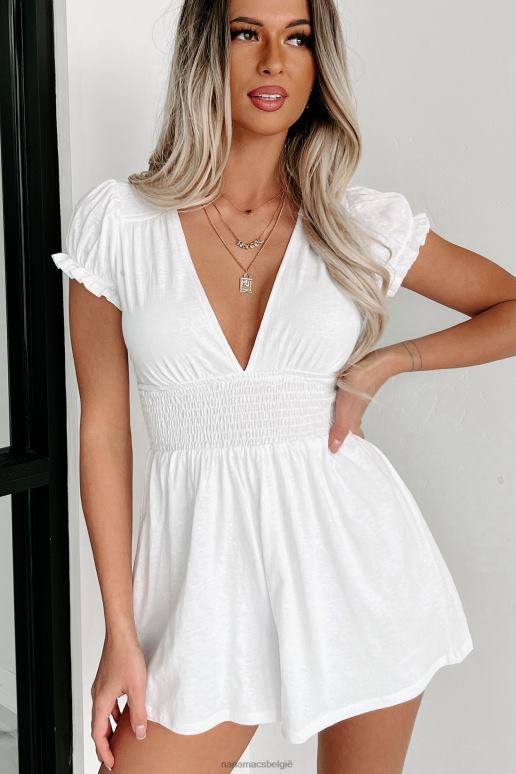 gebroken wit unapologetic gevoel gesmokte romper met v-hals NanaMacs HPTT2595