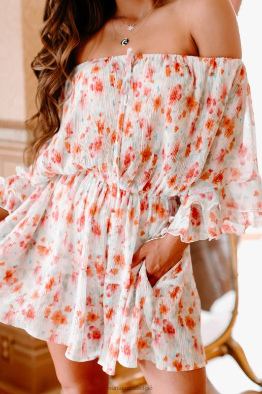 ivoor multi delicate tuin bloemen off-shoulder romper NanaMacs HPTT2636