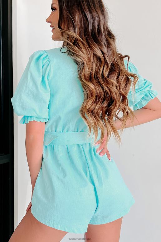 mintblauw paulina linnen romper met pofmouwen NanaMacs HPTT2553