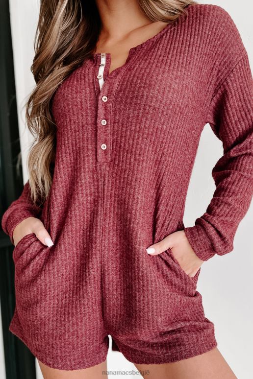wijn a night at home romper met lange mouwen en wafelpatroon NanaMacs HPTT2659
