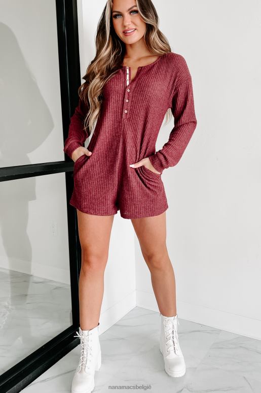 wijn a night at home romper met lange mouwen en wafelpatroon NanaMacs HPTT2659