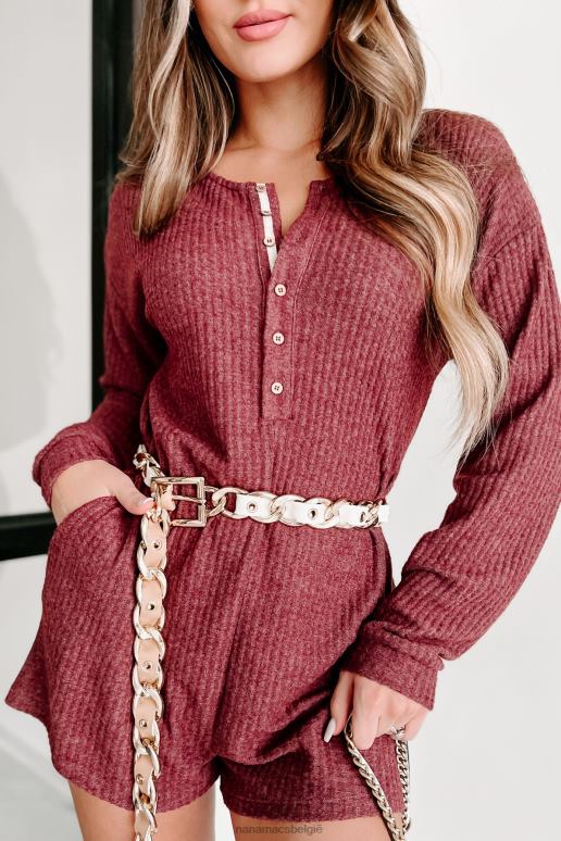 wijn a night at home romper met lange mouwen en wafelpatroon NanaMacs HPTT2659