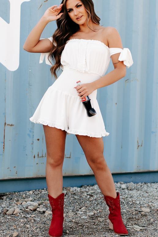 wit veranderende paden gesmokte strapless romper NanaMacs HPTT2559