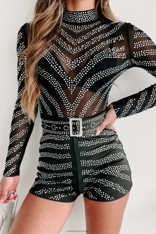 zwart be the leader mesh romper met strass riem NanaMacs HPTT2551