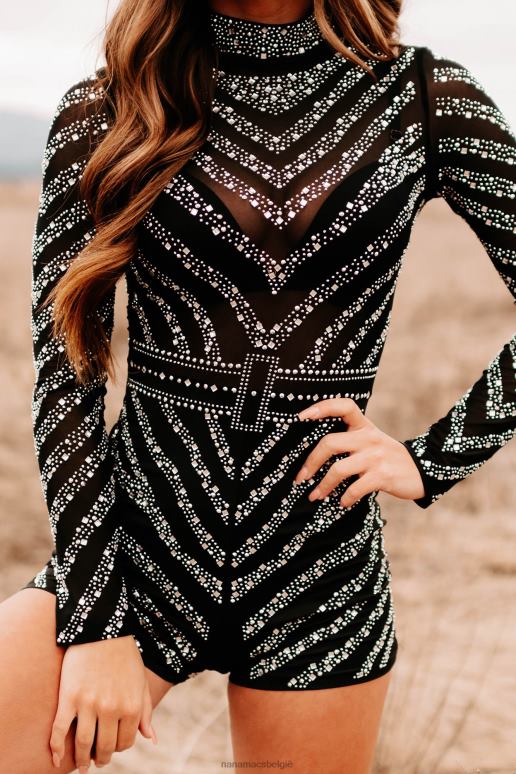 zwart mijn eigen show mesh romper met strass NanaMacs HPTT2492