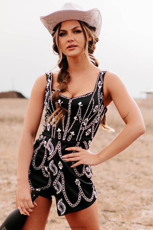 zwart testing your control satijnen strass rompertje NanaMacs HPTT2598