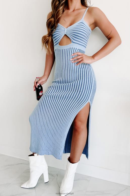 blauw feel blue sweater gebreide midi-jurk NanaMacs HPTT1895