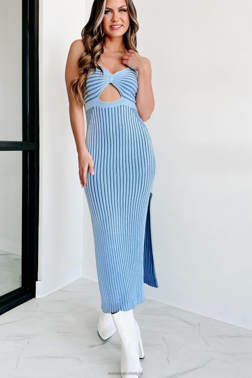 blauw feel blue sweater gebreide midi-jurk NanaMacs HPTT1895