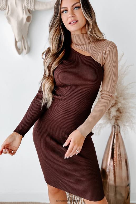 chocolade/kameel voelt als een nieuwe geribbelde colorblock sweaterjurk NanaMacs HPTT2308