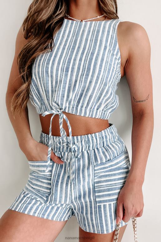 blauw bewegende tweedelige gestreepte short set NanaMacs HPTT865