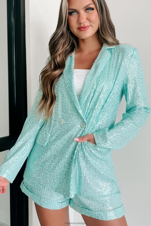 blauw iconische, verfijnde tweedelige blazer-shortset met pailletten NanaMacs HPTT1560
