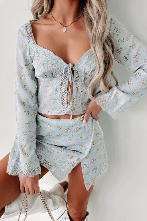 blauw je bent zo dramatische tweedelige rokset met bloemen NanaMacs HPTT874