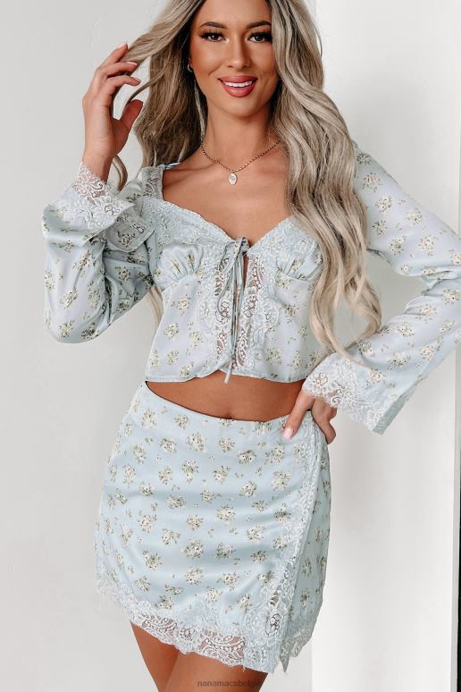 blauw je bent zo dramatische tweedelige rokset met bloemen NanaMacs HPTT874