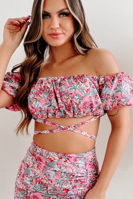 blauw/roze zoetste bliss gebloemde crop top rok set NanaMacs HPTT85