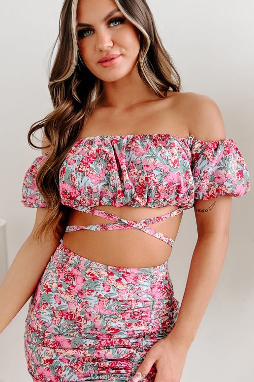 blauw/roze zoetste bliss gebloemde crop top rok set NanaMacs HPTT85